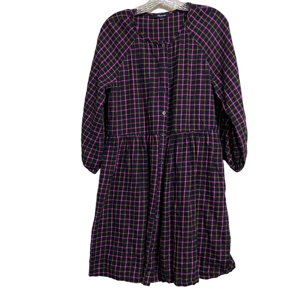 MADEWELL SZ 2 Plaid Flannel Raglan Button-Front Shirtdress - Picture 5 of 7